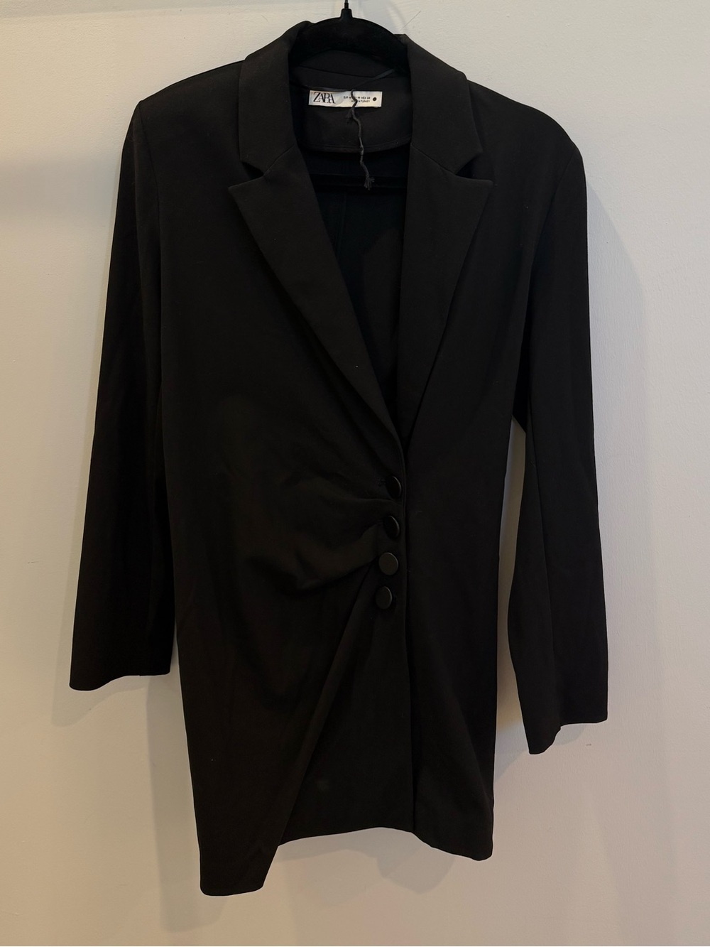 Zara Black Long Women's Blazer Dress with Button Detail